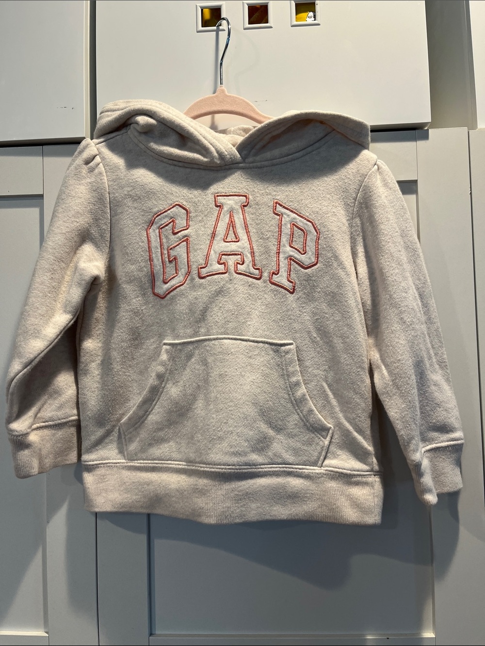 GAP Kids Cream Hoodie with Pink Logo Stitching